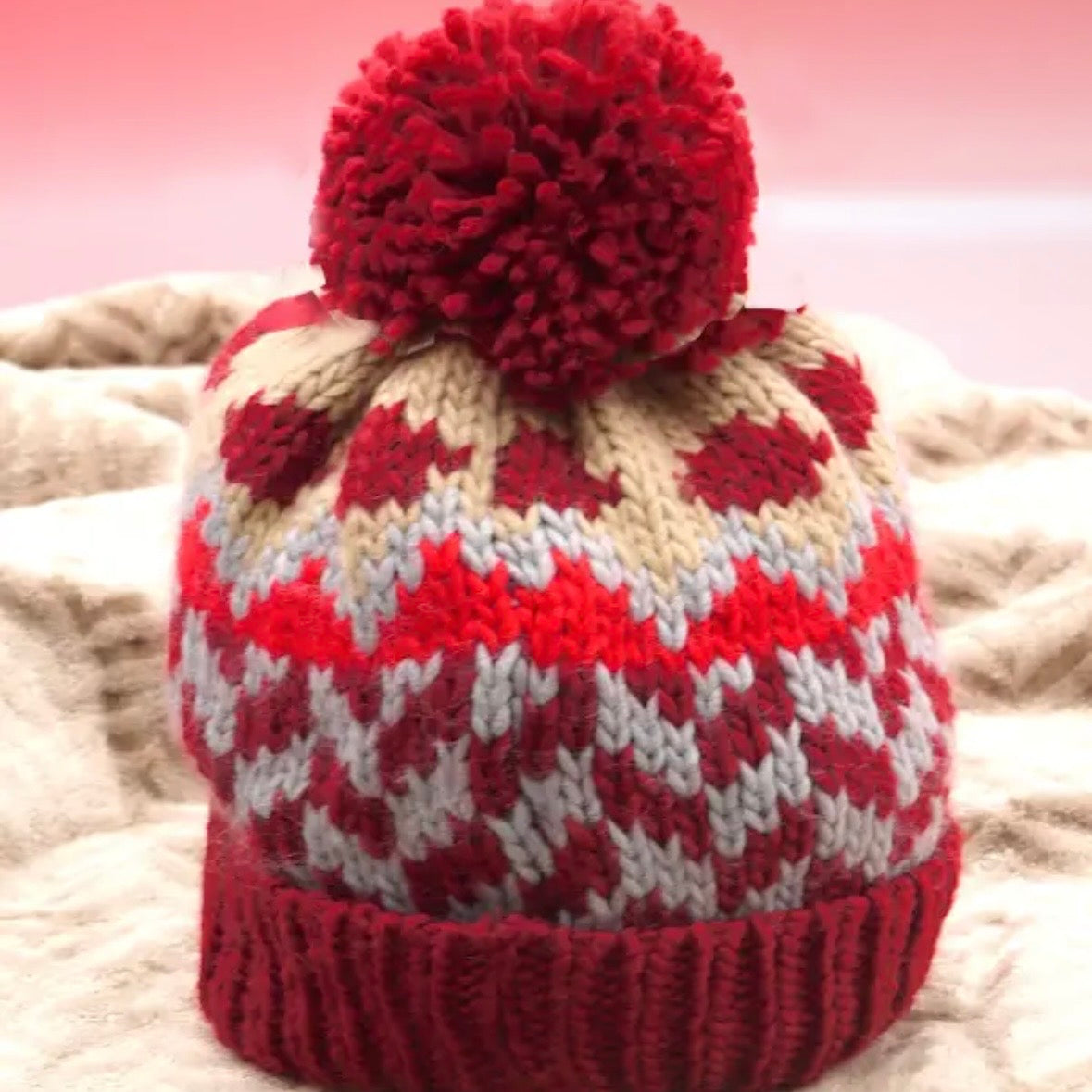 Chevron Knit Pom Beanie