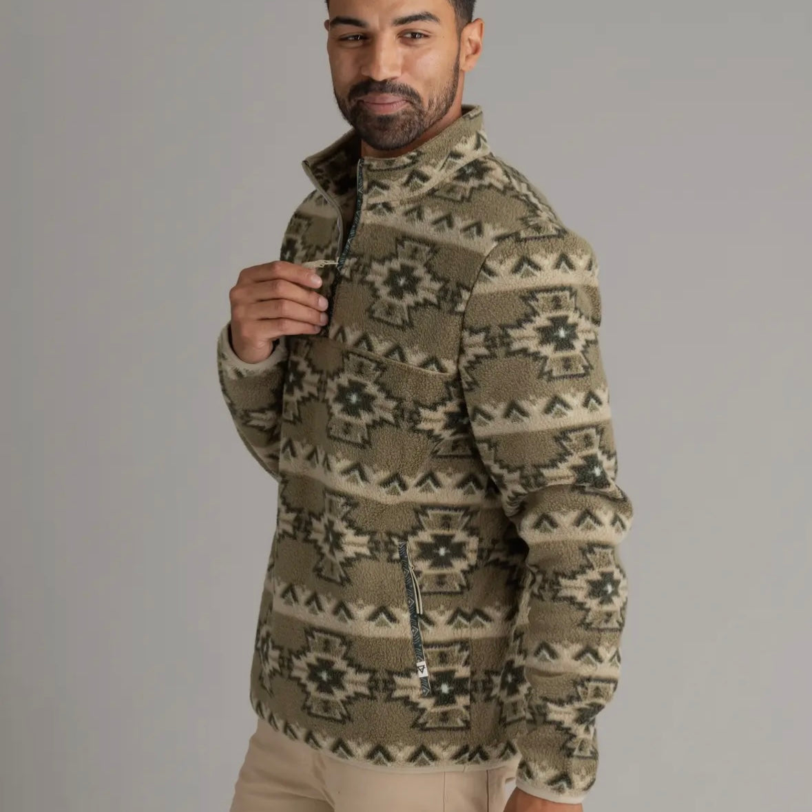 LIV Outdoor Men's Subzero 1/2 Zip Heavy Fleece Pullover in Burnt Olive Kismet