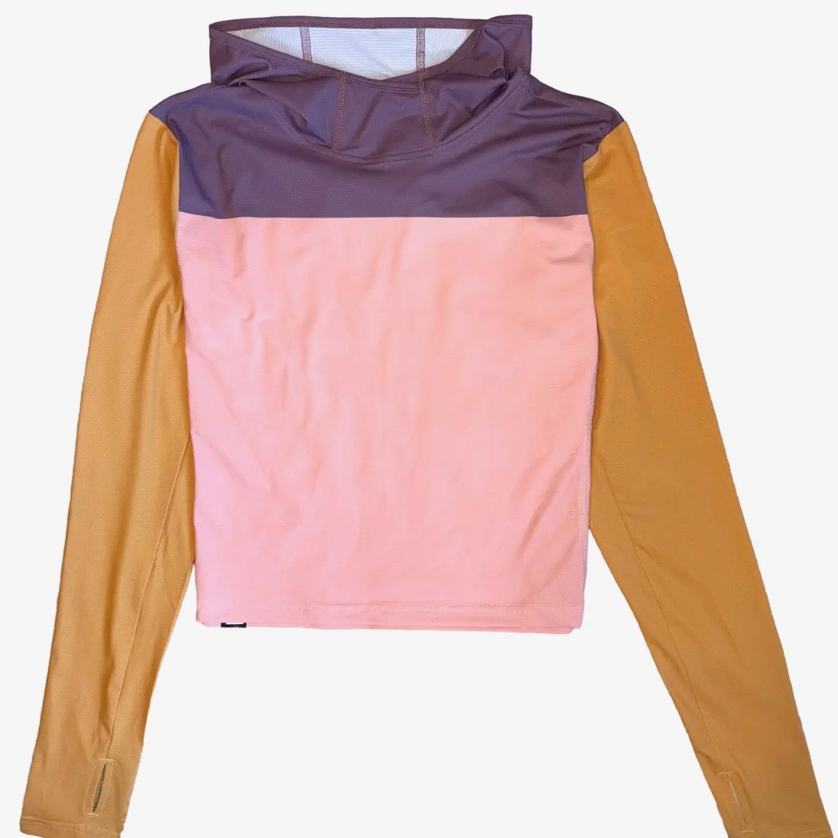 Belong Designs Women's Recycled Crop Ascent UPF50 Sun Hoodie - Sand Dune Block