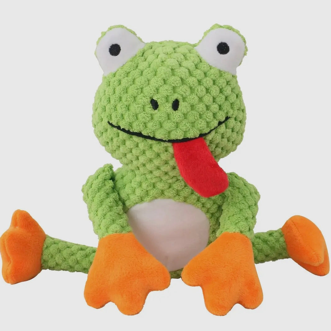 Petkin - Plush Frog Dog Toy with Squeaker