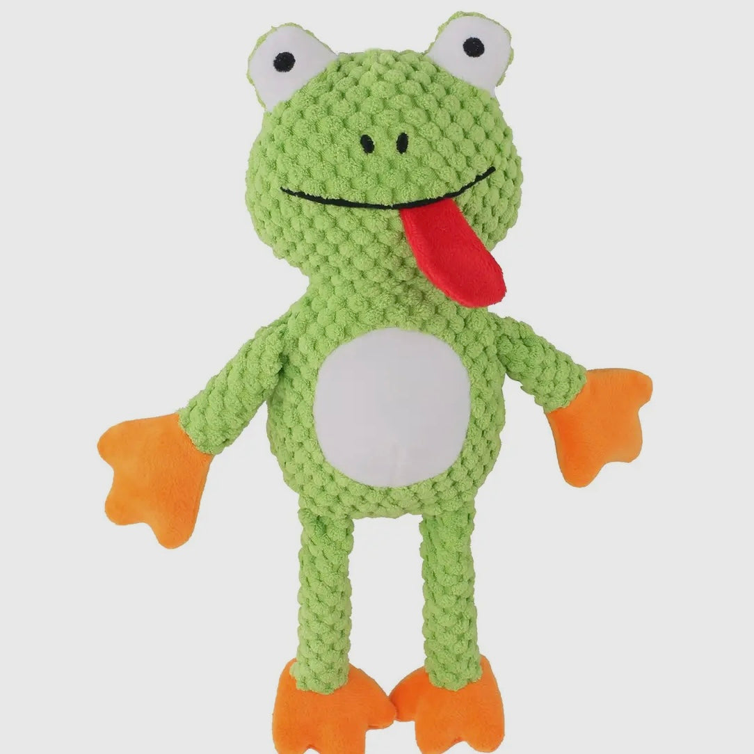 Petkin - Plush Frog Dog Toy with Squeaker
