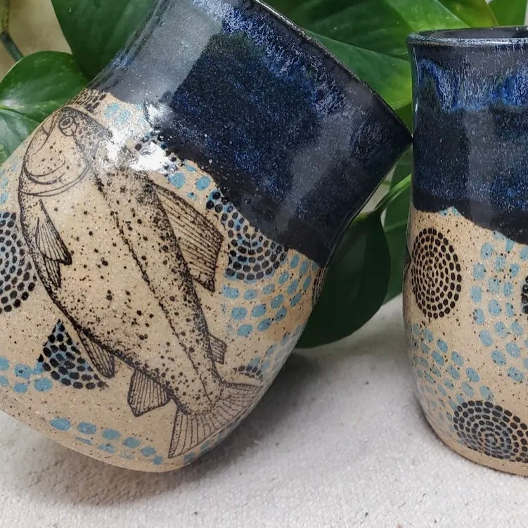 Turtle Hollow Pottery Dot Matrix Fish Cup