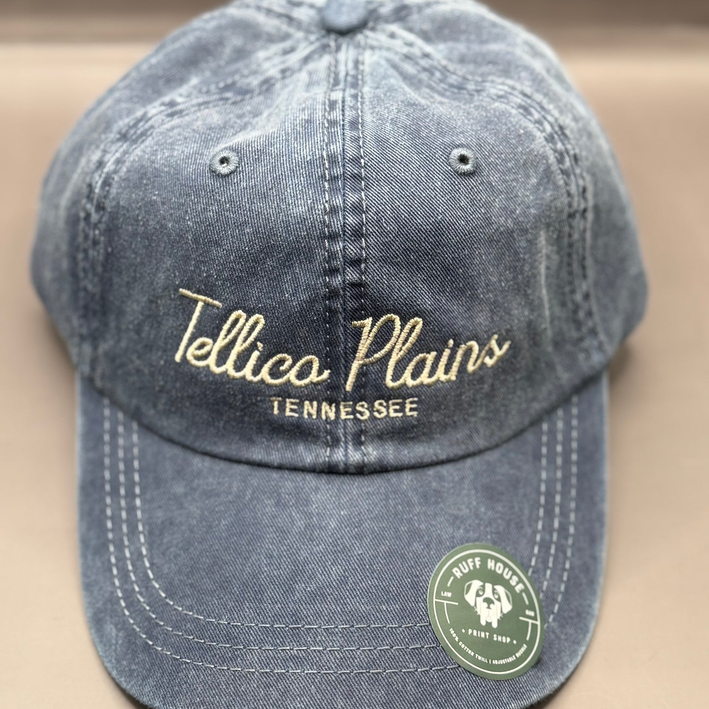 Tellico Plains Straight Script Baseball Hat in Deep Blue