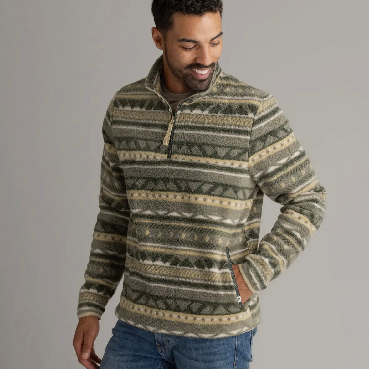 LIV Outdoor Men's Subzero 1/2 Zip Heavy Fleece Pullover in Burnt Olive Kismet