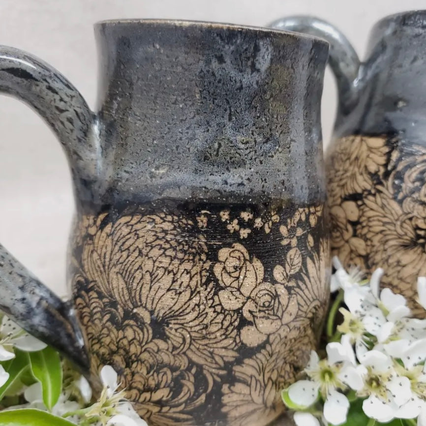 Turtle Hollow Pottery Flower Garden in Snow Storm -Mug