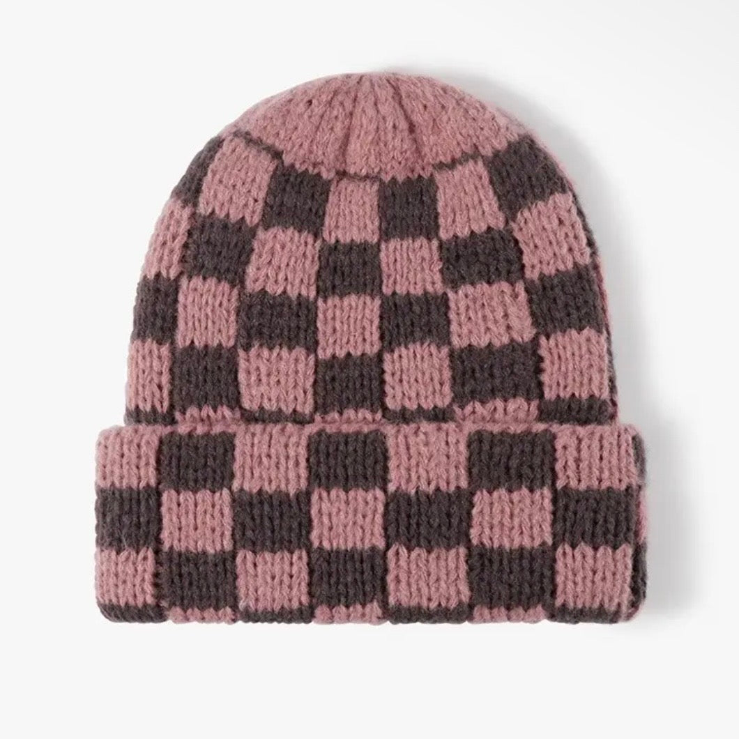 Checker Soft Plush Beanie Hat