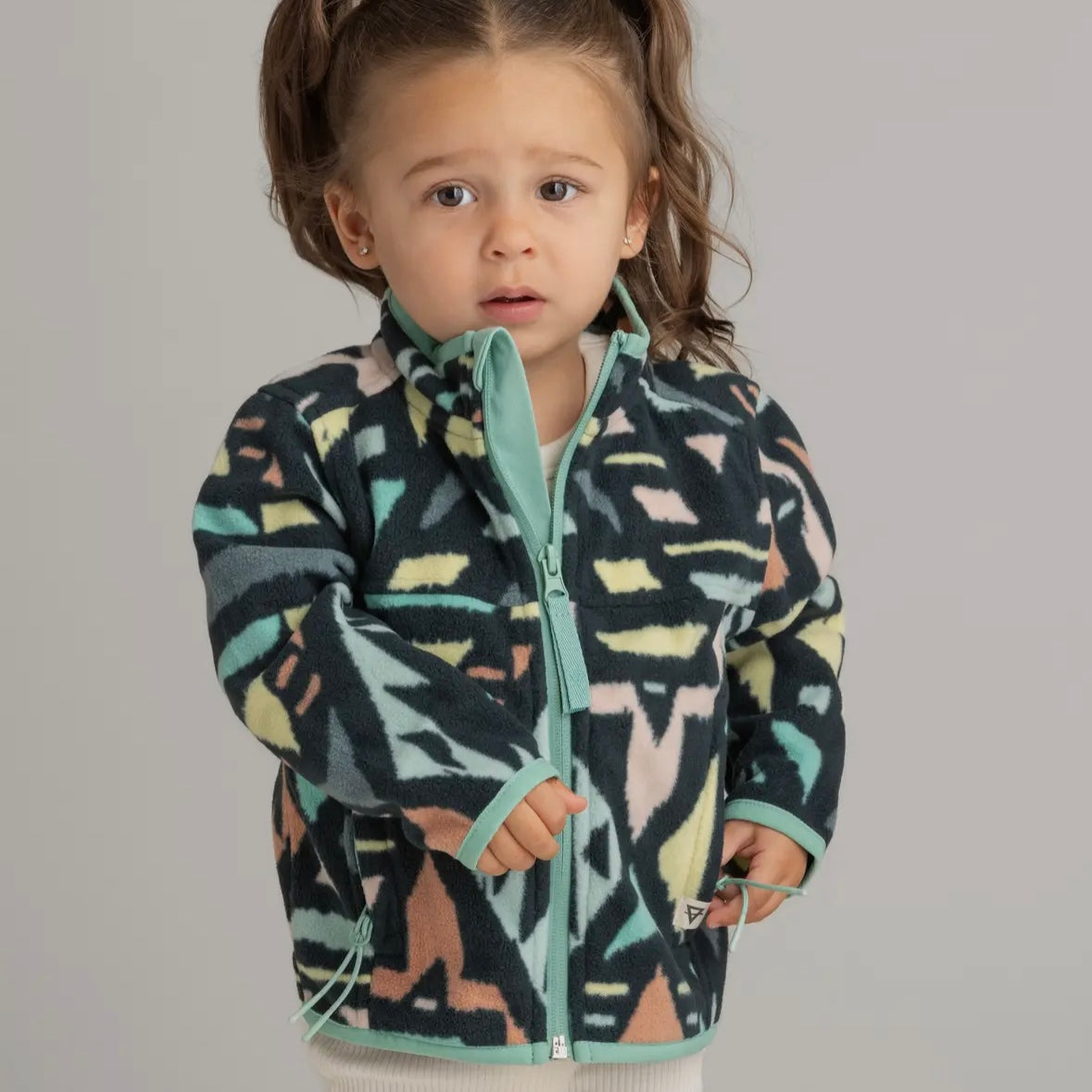 LIV Outdoor Girls Microfleece Full Zip Jacket in Neptune Green Ethnic Diamond