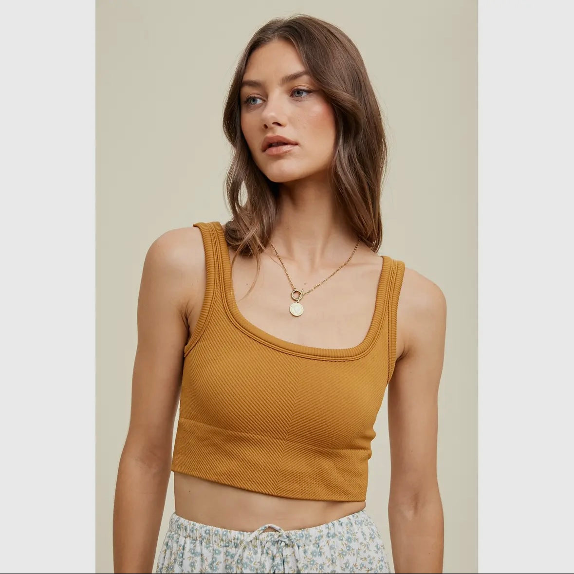 Chevron Ribbed Seamless Padded Bralette in Honey Golden