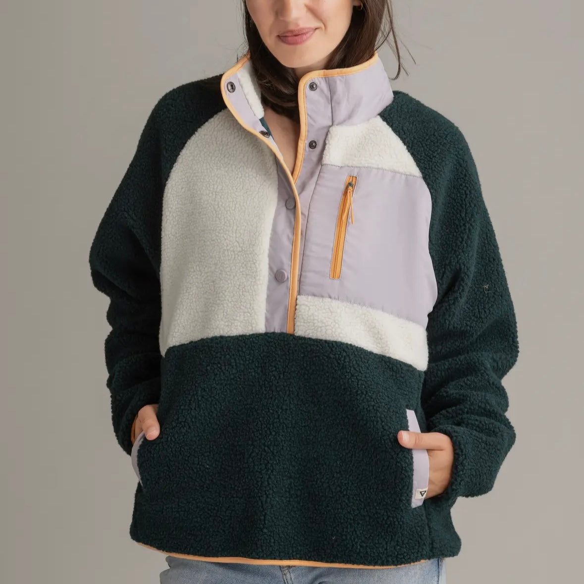 LIV Outdoor Women's Tara Quarter Snap Berber Pullover in Ponderosa Pine Mix
