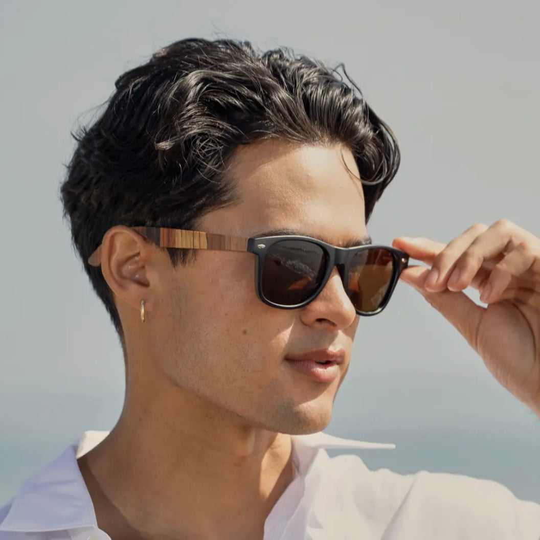 Blue Planet Eco-Eyewear Forest - Matte Onyx / Multi Color Wood / Brown Polorized