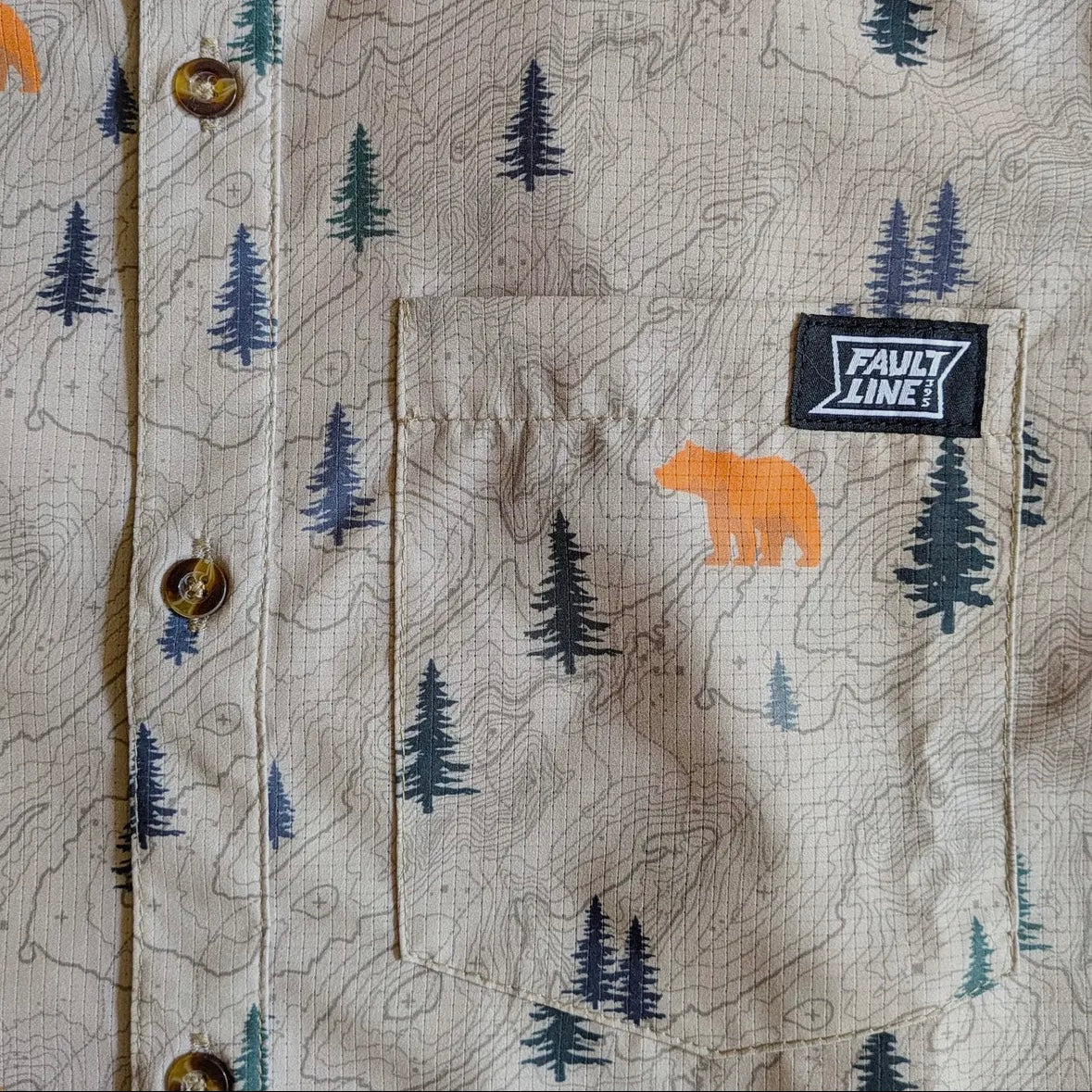 FaultLine395 Langley Tech Button Up Shirt - Khaki/Bear