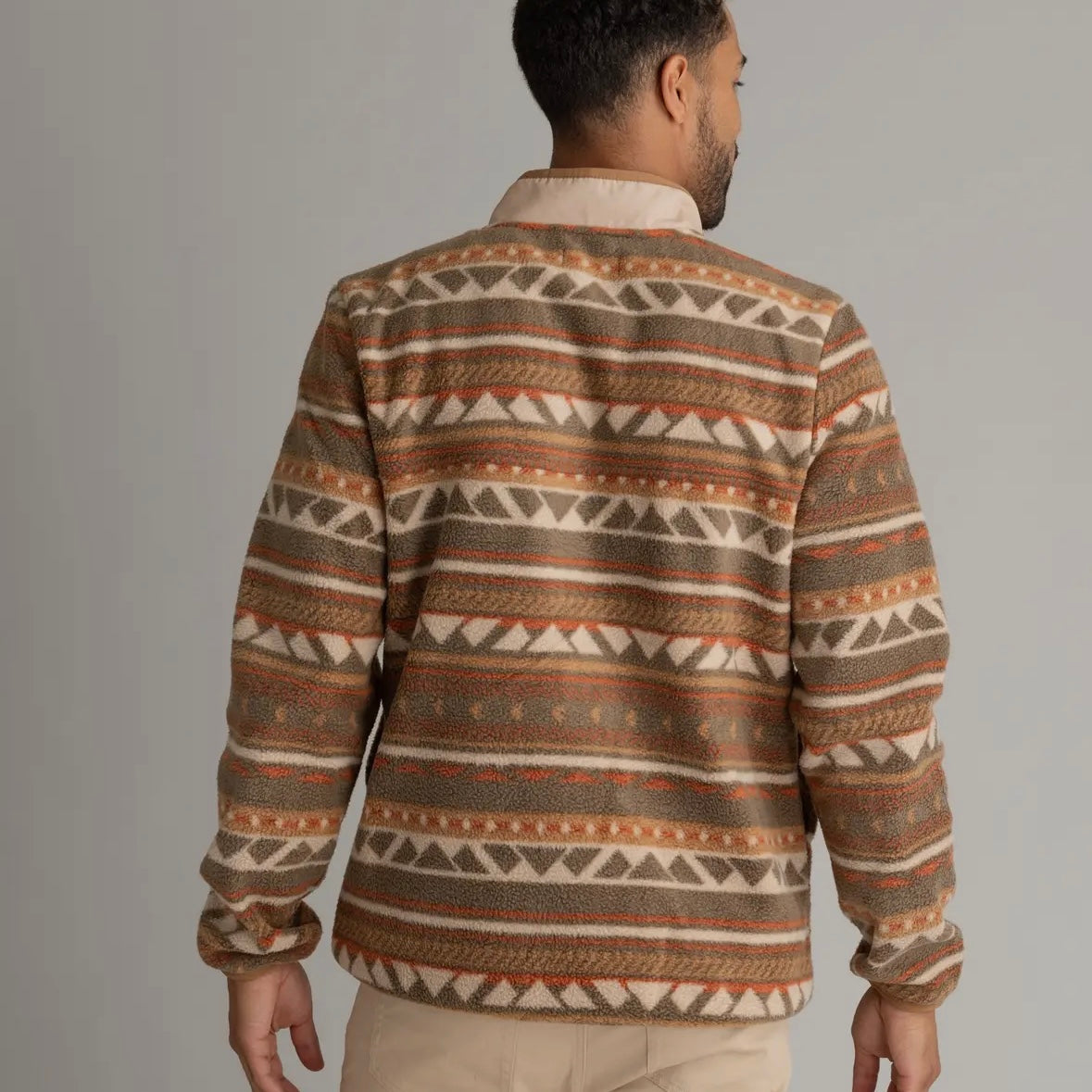 LIV Outdoor Men's Subzero Heavy Fleece Snap Tee in Sepia Aztec Stripe