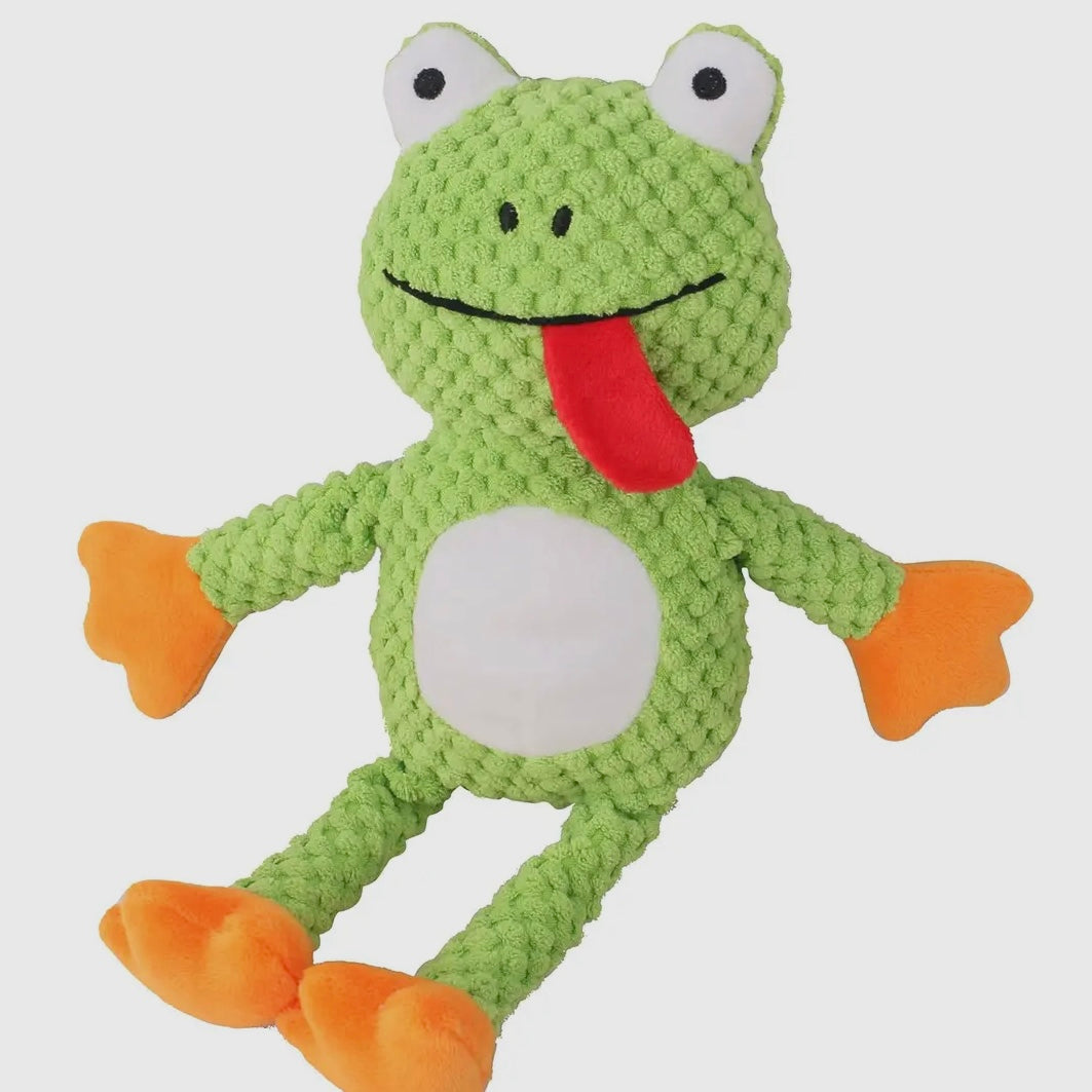 Petkin - Plush Frog Dog Toy with Squeaker