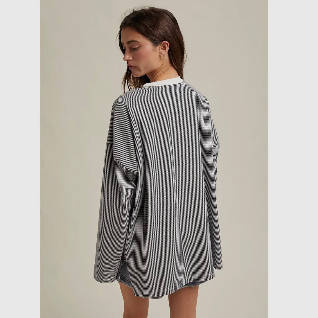 Oversized Striped Knit Top in Navy/White