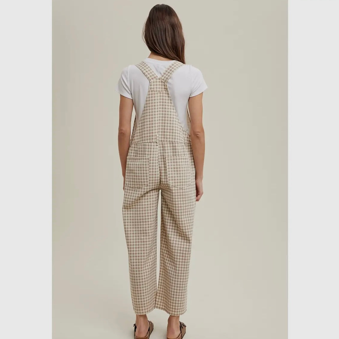 Gingham Denim Overall in Cream/Taupe