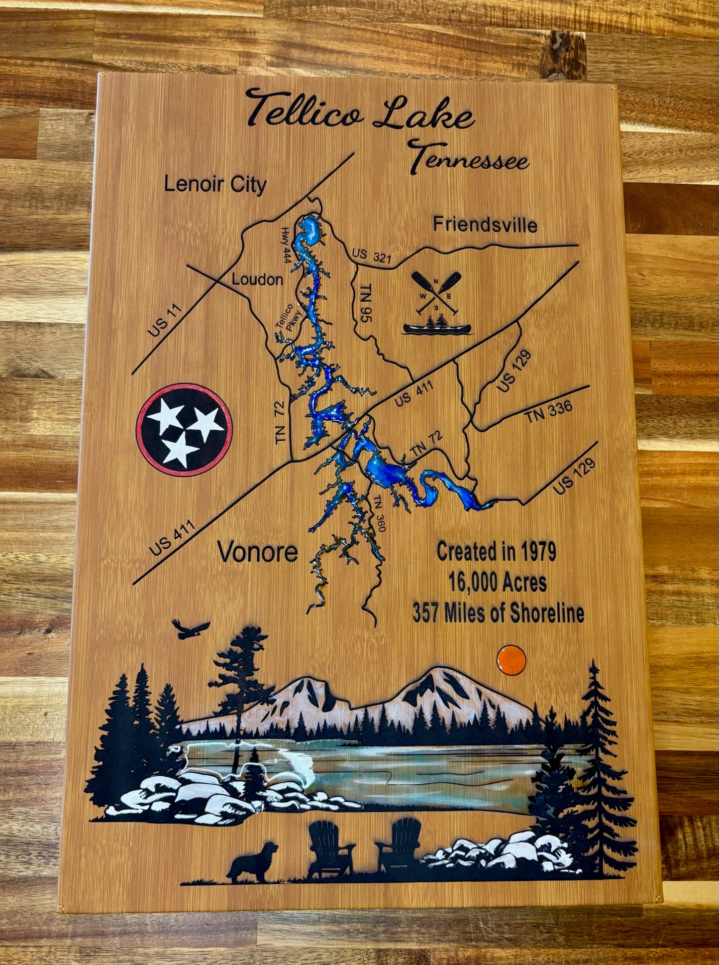 Laser Engraved Faux Leather Map