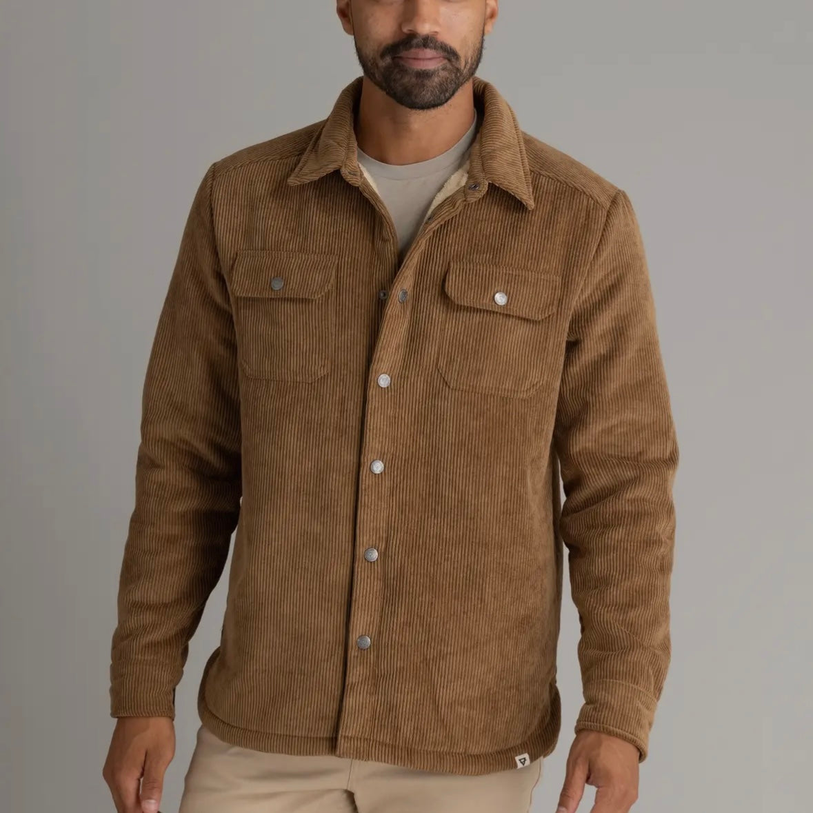 LIV Outdoor Men's Remy Sherpa Lined Corduroy Shacket in Sepia