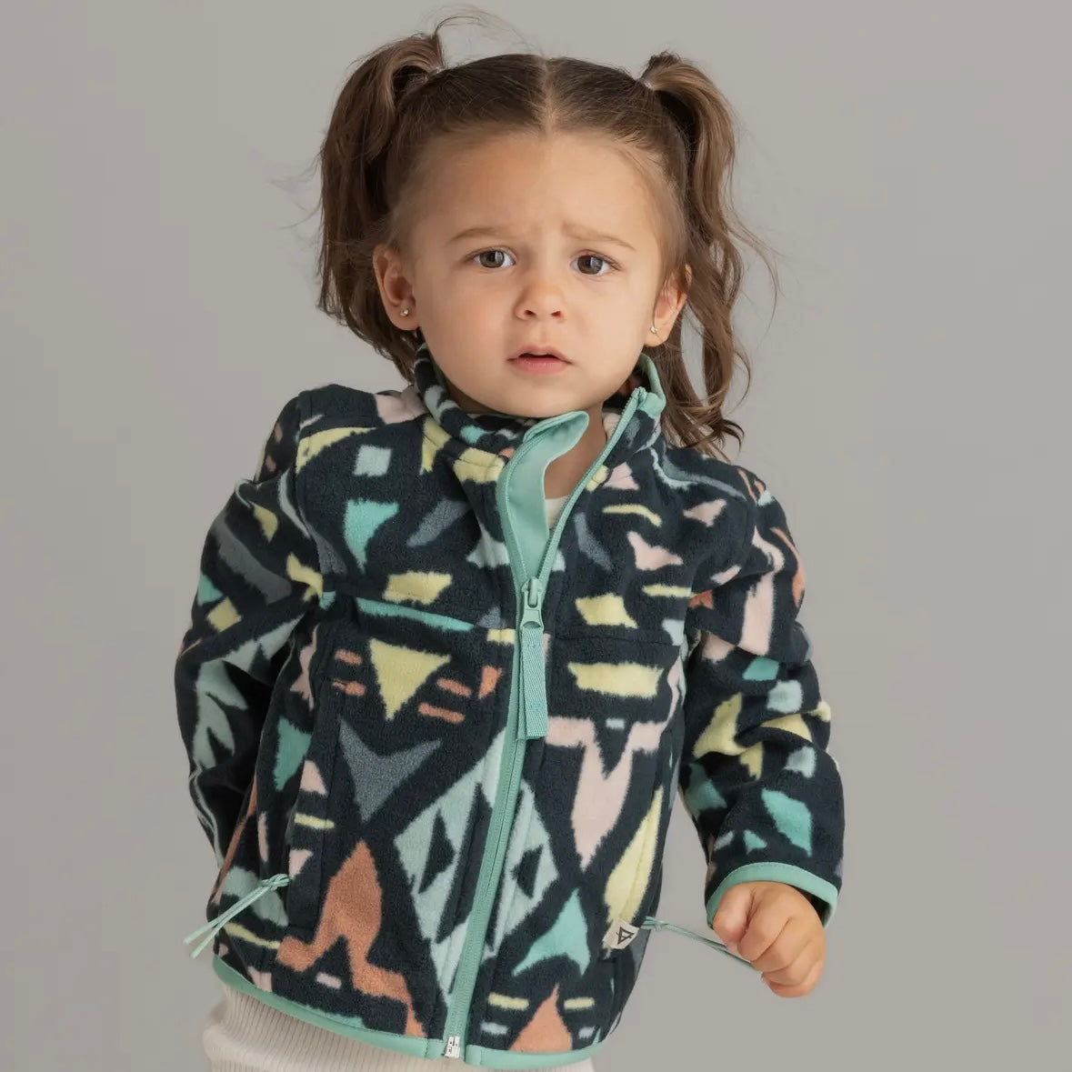 LIV Outdoor Girls Microfleece Full Zip Jacket in Neptune Green Ethnic Diamond