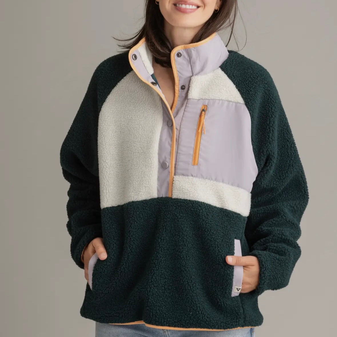 LIV Outdoor Women's Tara Quarter Snap Berber Pullover in Ponderosa Pine Mix