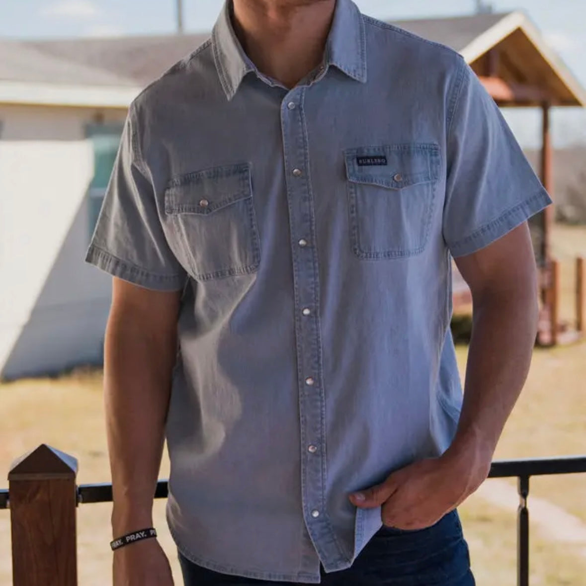 Burlebo Denim Pearl Snap - Light Washed Denim