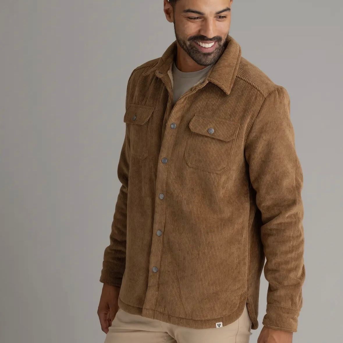 LIV Outdoor Men's Remy Sherpa Lined Corduroy Shacket in Sepia