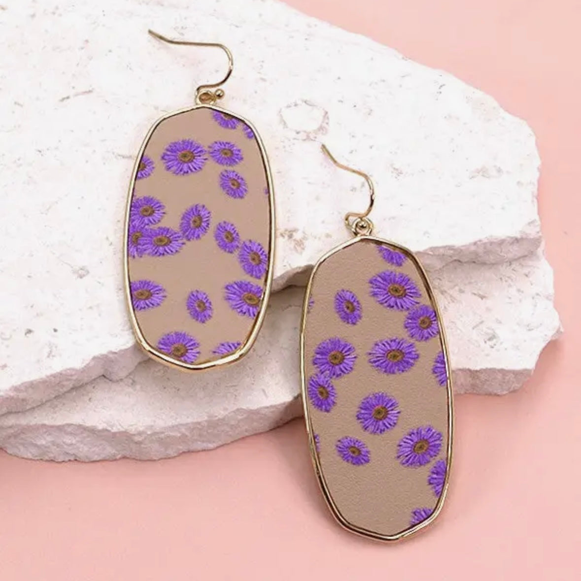 Faux Leather Embossed Flower Drop Earrings