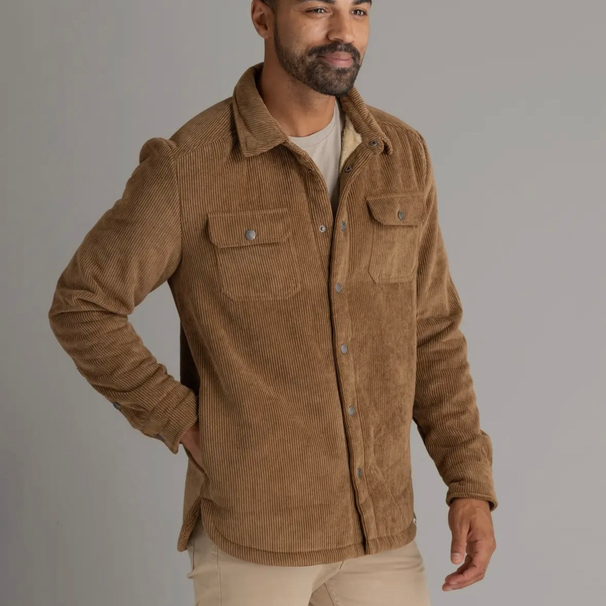 LIV Outdoor Men's Remy Sherpa Lined Corduroy Shacket in Sepia