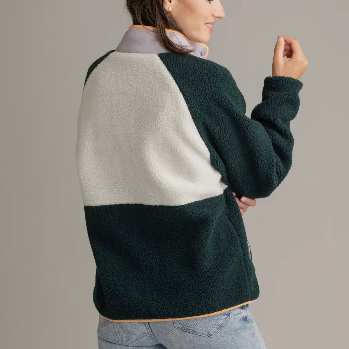 LIV Outdoor Women's Tara Quarter Snap Berber Pullover in Ponderosa Pine Mix