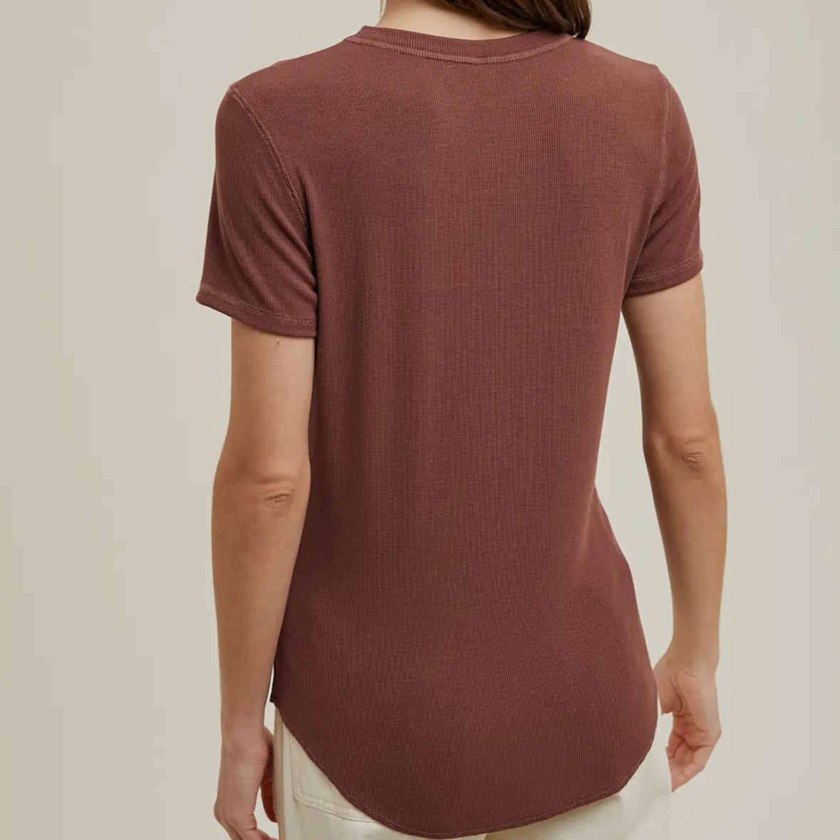 Ribbed Knit Basic T-Shirt in Espresso
