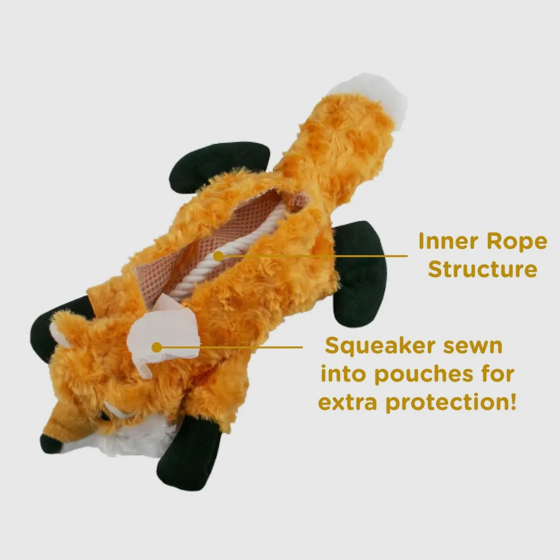 Stuffless Fox Squeaker Dog Toy