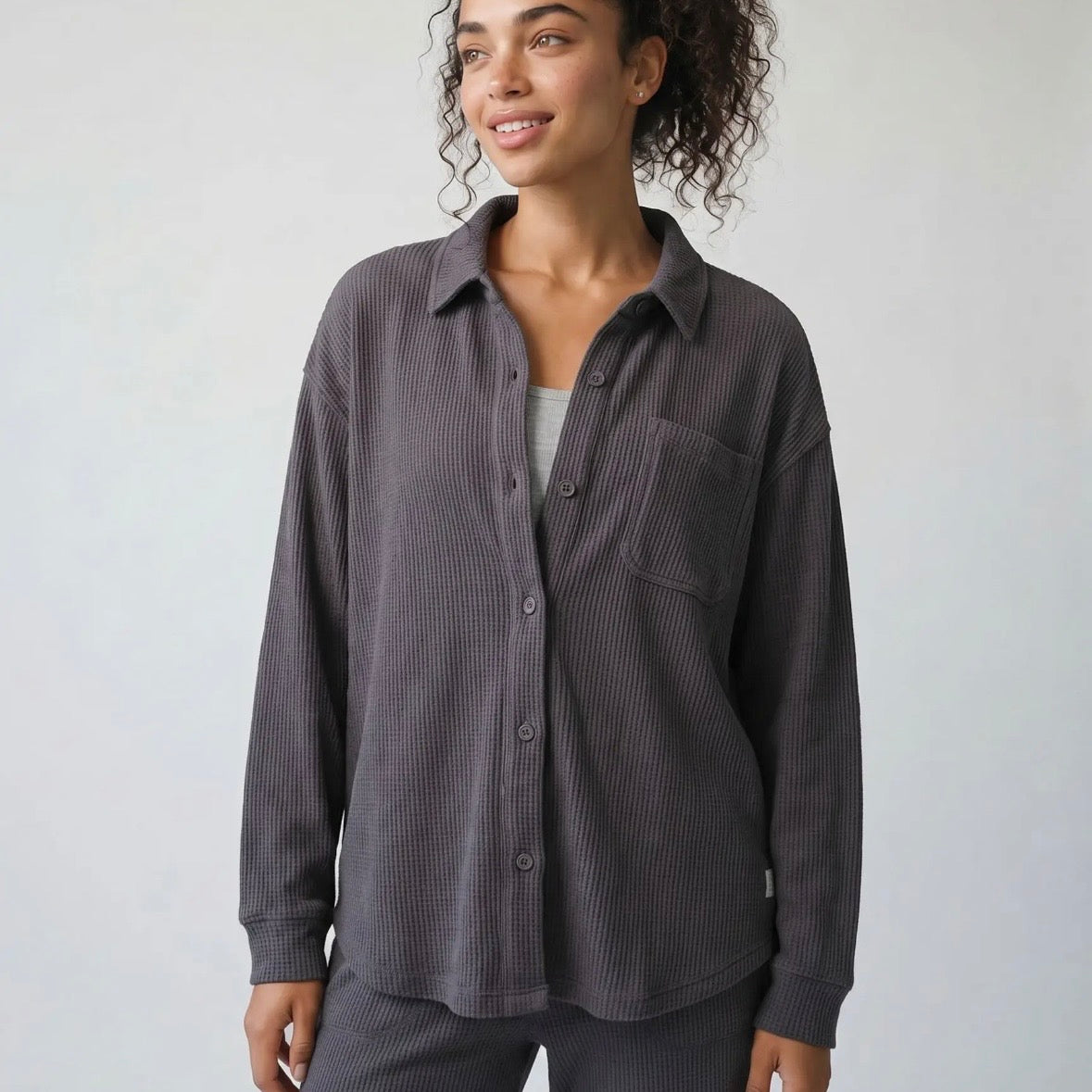 LIV Outdoor Kigo Heavy Waffle Shacket in  Charcoal