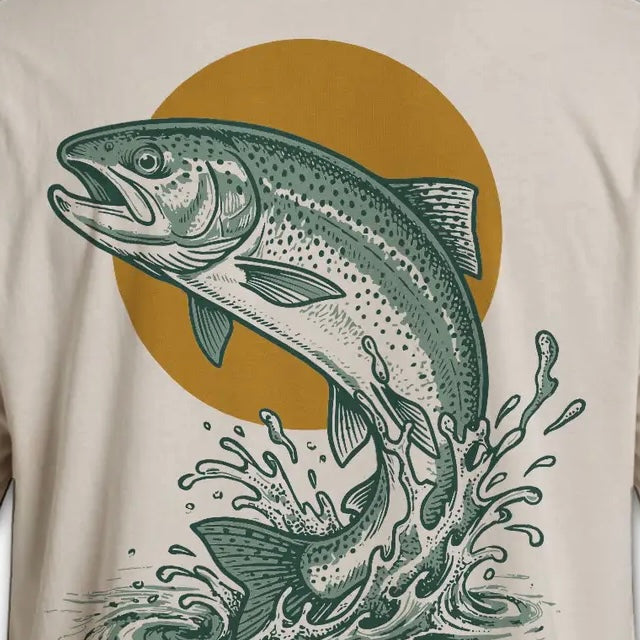 Tellico Plains Trout Fishing T-Shirt - Jumping Trout Angler