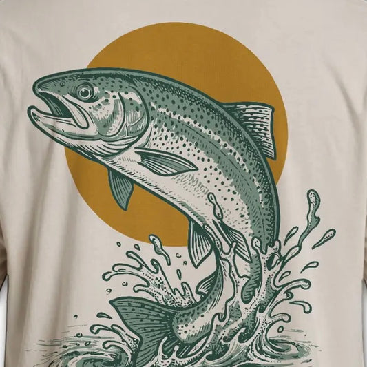 Tellico Plains Trout Fishing T-Shirt - Jumping Trout Angler