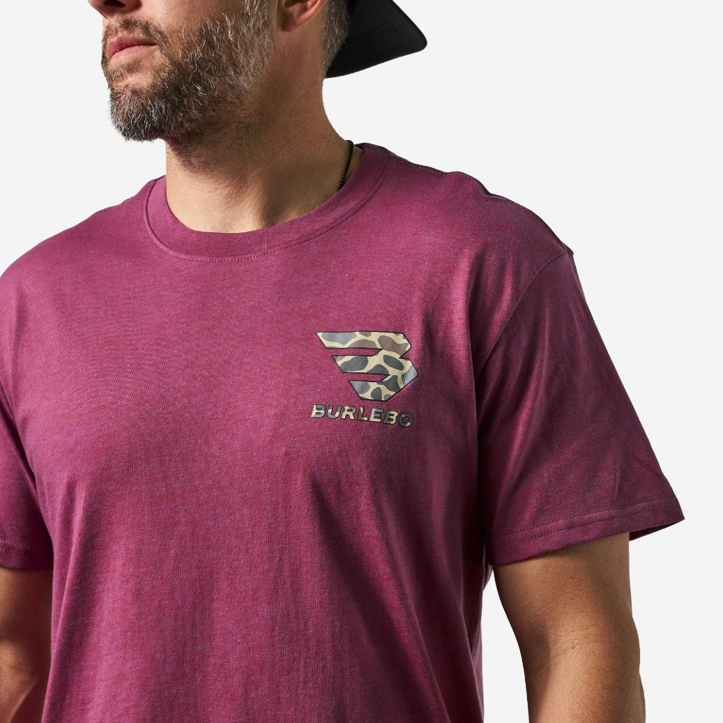 Burlebo Short Sleeve Tee - Flying B Classic Deer Camo - Heather Wine