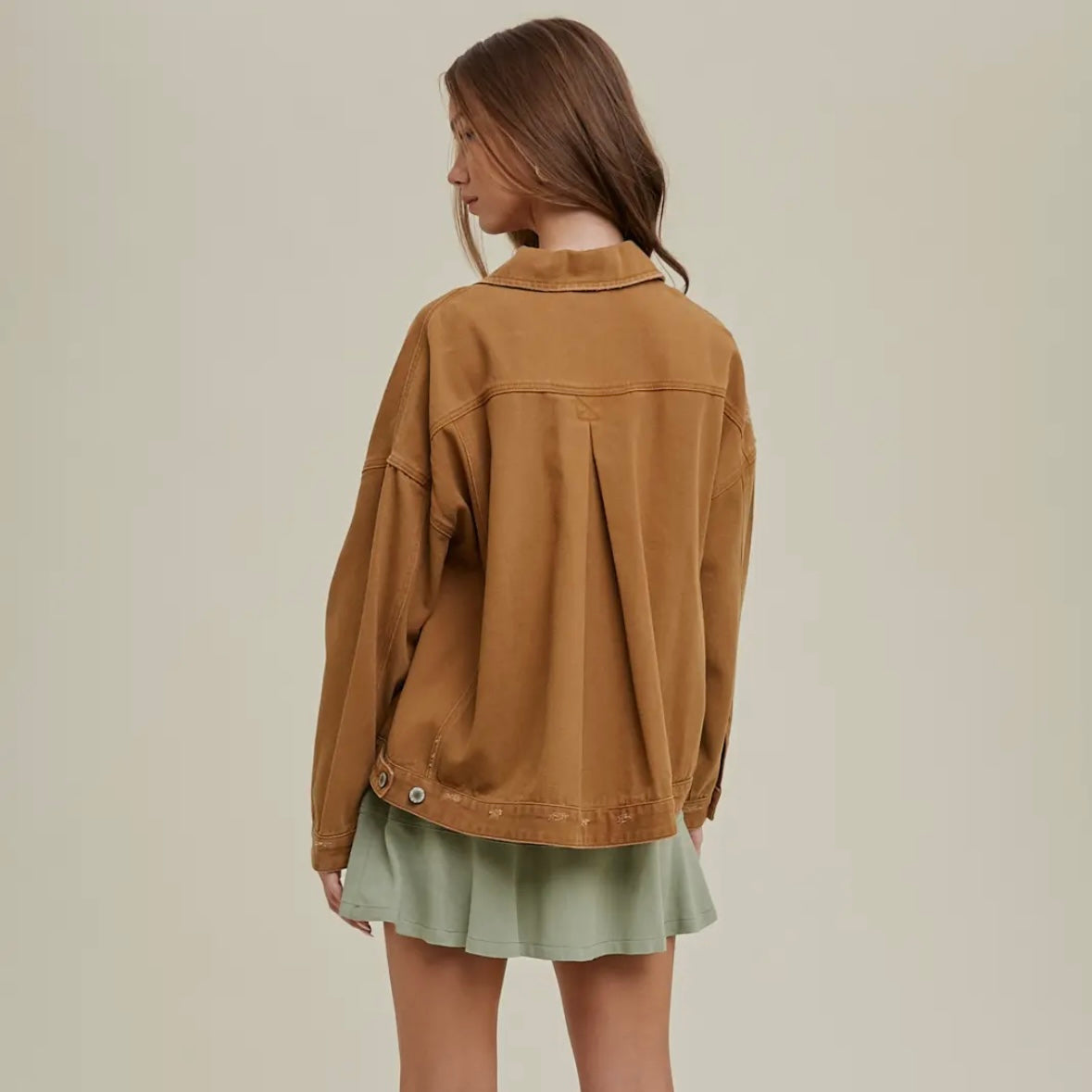 Washed Denim Jacket in Camel