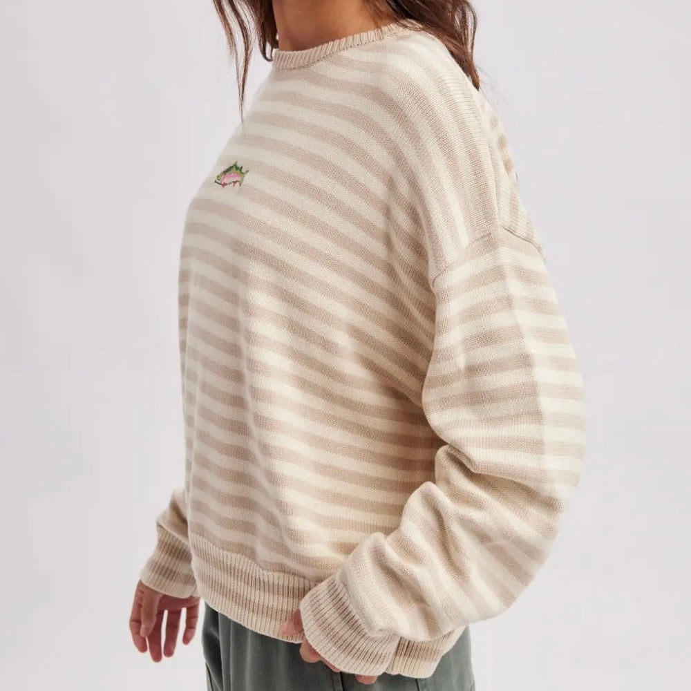 Striped Fish Coastal Graphic
Crew Neck Sweater - Taupe / Sand