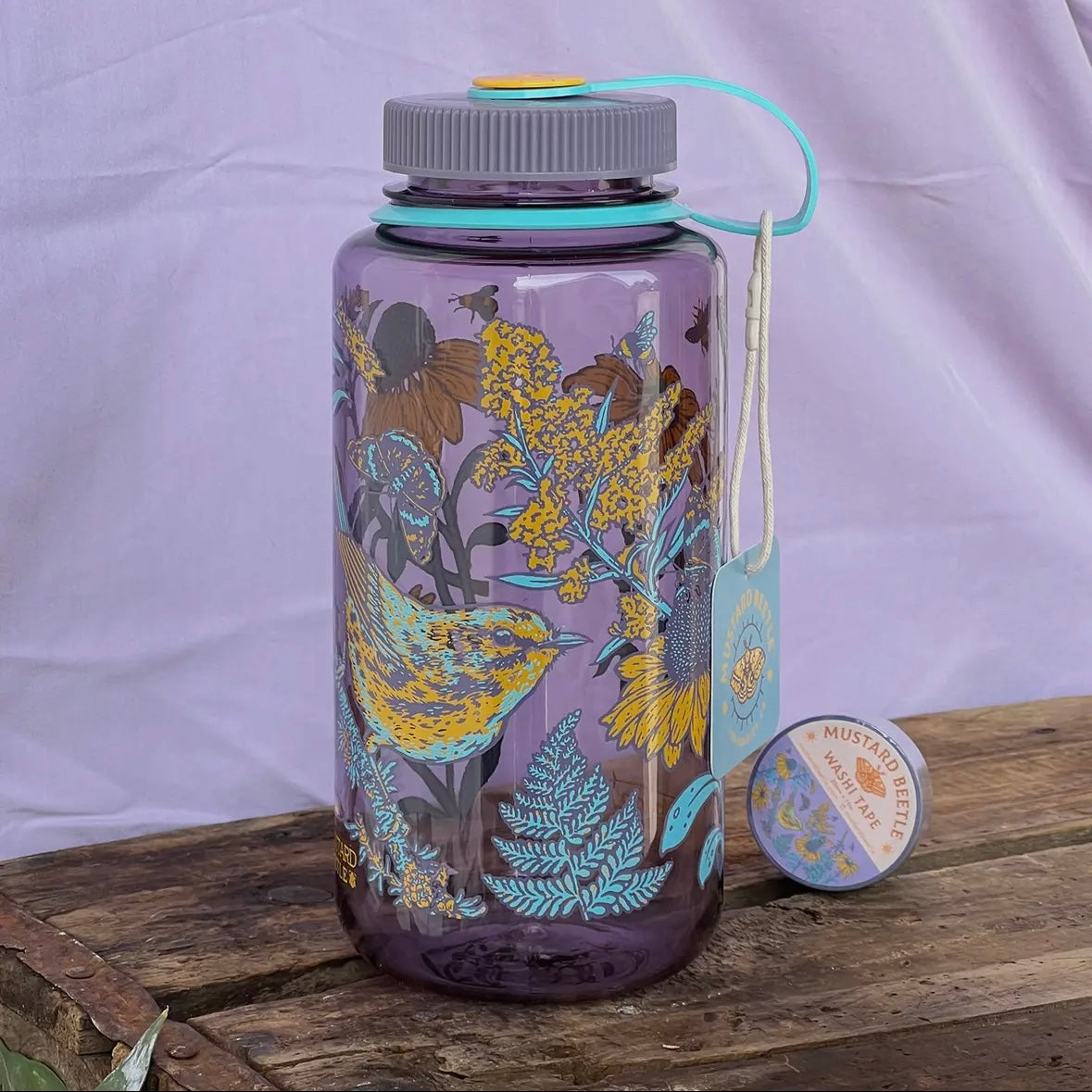 Mustard Beetle Illustration Prairie Warbler, 32oz Wide Mouth Nalgene Water Bottle