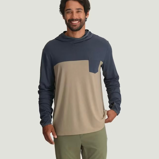 Free Fly Men's Bamboo Hybrid Hoodie - Storm Cloud / Desert Tan