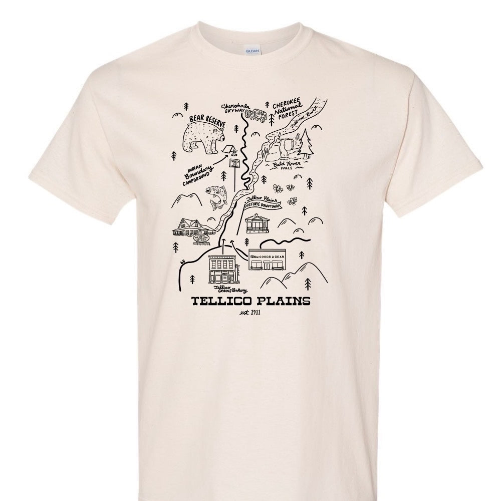 Paris Woodhull Illustrations - Tellico Plains Map T-Shirt