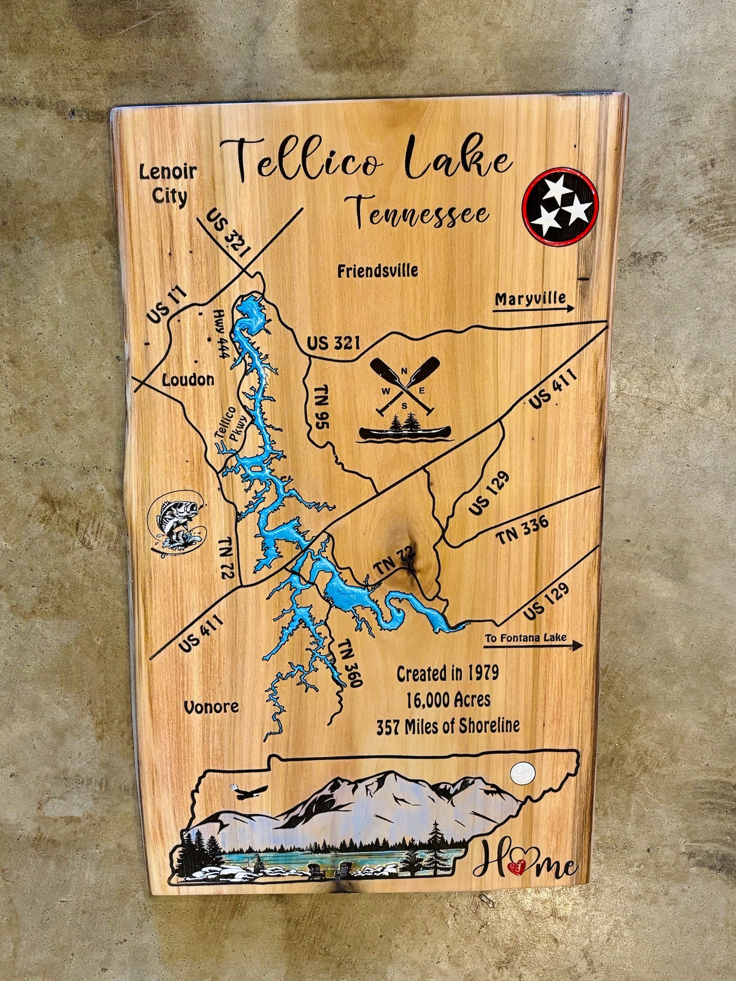 Laser Engraved Wood Map