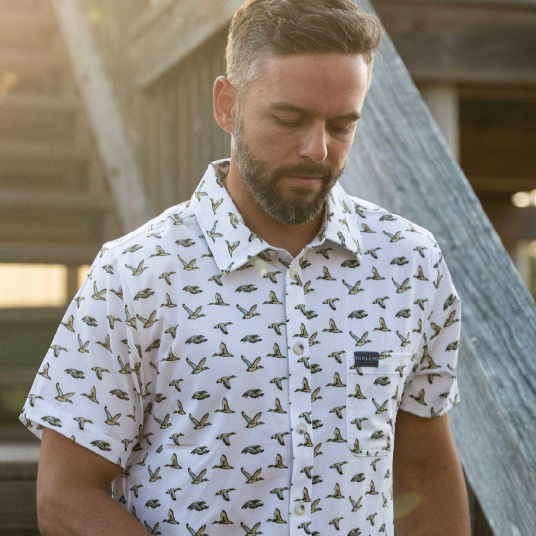 Burlebo Performance Button Up - Flying Mallard Ducks