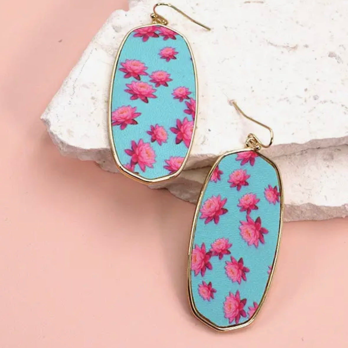 Faux Leather Embossed Flower Drop Earrings