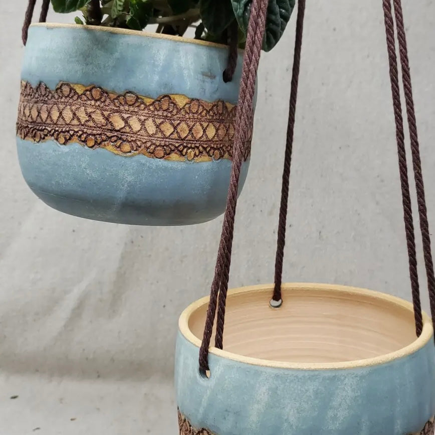 Turtle Hollow Pottery Boho Lace Hanging Planter
