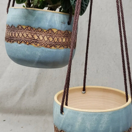 Turtle Hollow Pottery Boho Lace Hanging Planter