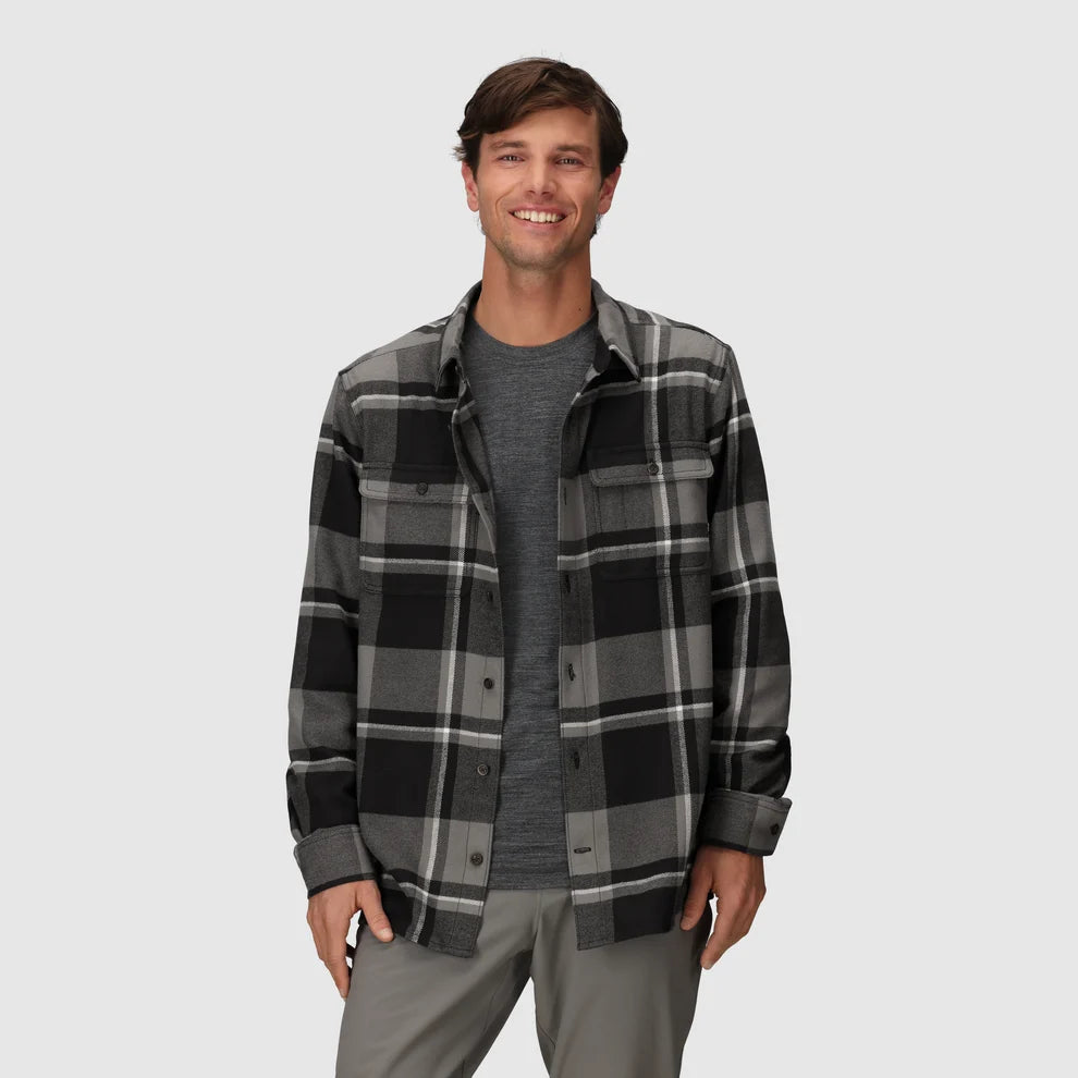 Outdoor Research Men's Feedback Flannel Twill Shirt Black / Pewter Plaid