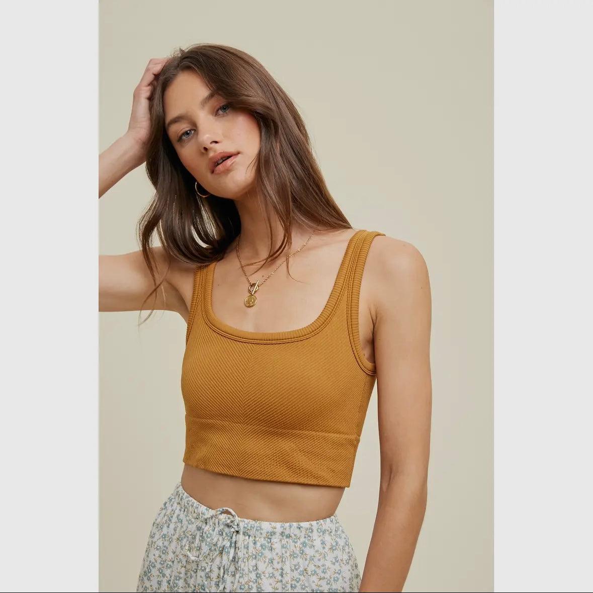 Chevron Ribbed Seamless Padded Bralette in Honey Golden