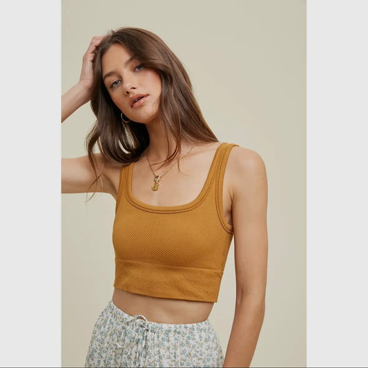 Chevron Ribbed Seamless Padded Bralette in Honey Golden