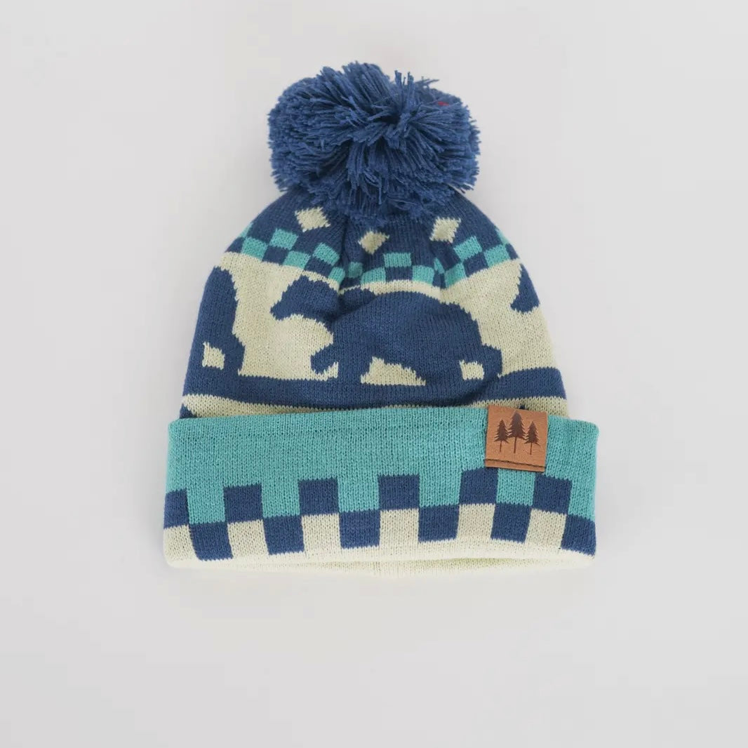 The Montana Scene Bear Kids Beanie - Blue