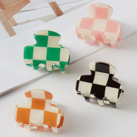Checkered Mini Claw Hair Clip Set