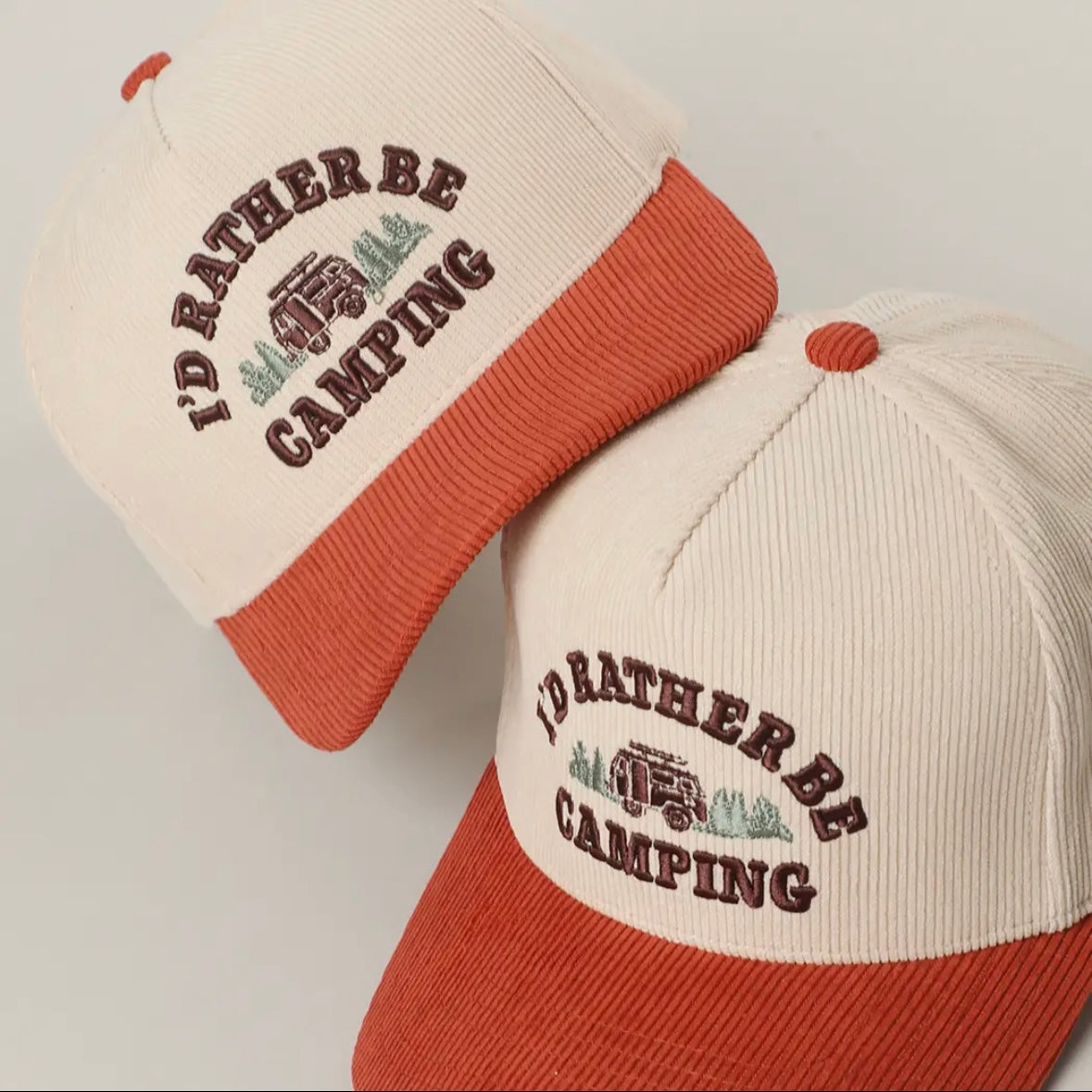 I'd Rather Be Camping 3D Embroidered Corduroy Trucker Hat